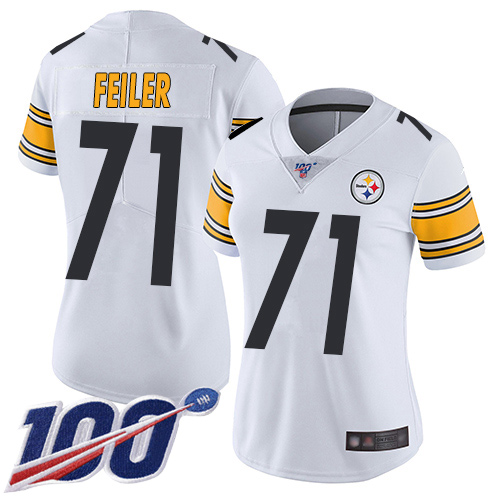 Women Pittsburgh Steelers Football 71 Limited White Matt Feiler Road 100th Season Vapor Untouchable Nike NFL Jersey